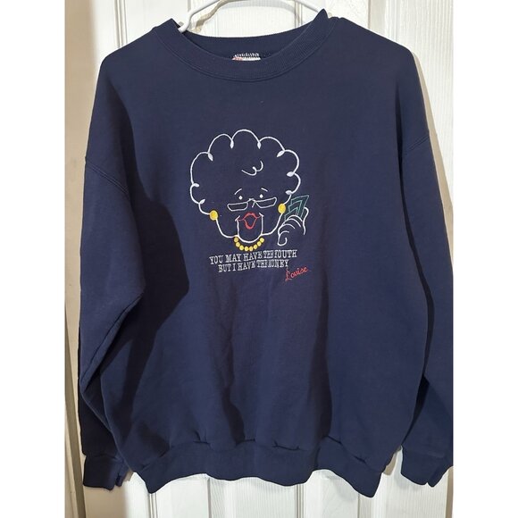 Vtg 90s Womens Large Grandma You May Have the Youth But I Have Money Sweatshirt - Picture 1 of 8